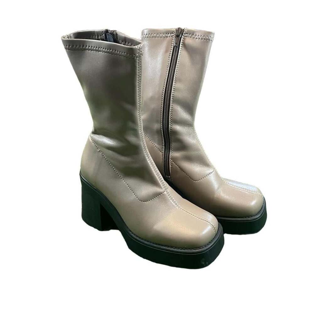 E8 By Miista Beige Leather Chunky Heel Platform Ankle Boots Size 36